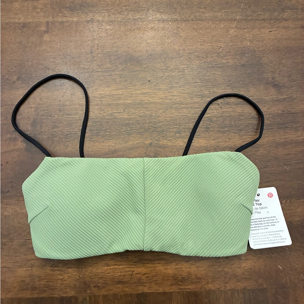 Lululemon Pool Play Bikini Top 2 Reversible Vista Green Black New NWT